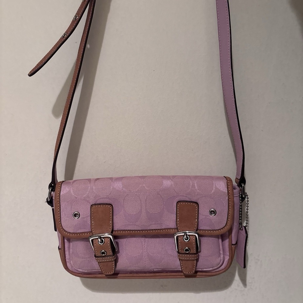 Vintage Coach Light Pink Crossbody Leather Canvas Bag Signature C Print